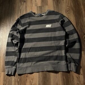 Nike Men Striped Crewneck Sweatshirt Long Sleeve Pullover Gray Black Size M